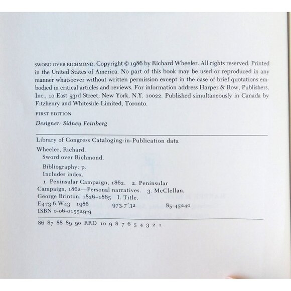 Sword Over Richmond Eyewitness History by Richard Wheeler 1st Edition 1986 HBDJ - Picture 5 of 7